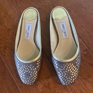 Jimmy Choo brown metallic backless flats. Worn once!